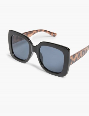 Lane Bryant Animal Print Oversized Square Women Sunglasses Black | CCS251IZ