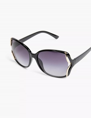 Lane Bryant Black & Goldtone Side-Detail Rounded Square Women Sunglasses Black | LPU219XE