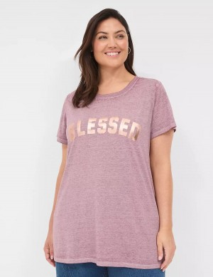 Lane Bryant Blessed Graphic Tee Women T Shirts Deep Purple | XGY6863LD