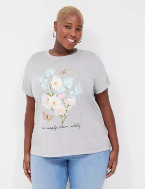 Lane Bryant Bloom Wildly Graphic Tee Women T Shirts Grey | UVN3278HM