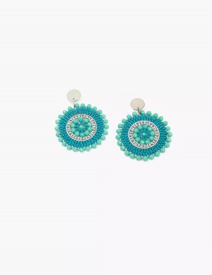 Lane Bryant Blue Beaded Filigree Drop Women Earrings Silver | RBO5527SB