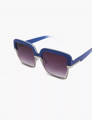 Lane Bryant Blue & Silvertone Square Women Sunglasses Blue | GBM9495ML