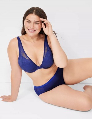 Lane Bryant Boost Plunge With Lace Women Bralettes Blue | VUF9137YO