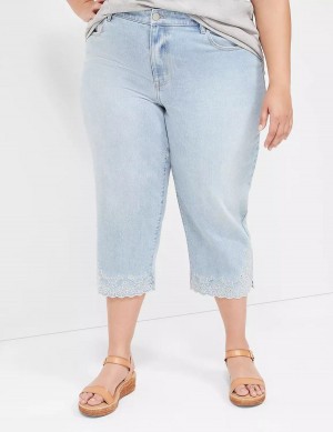 Lane Bryant Boyfriend Fit Capri With Embroidery Women Jeans Light Blue | ZGX7874ZQ