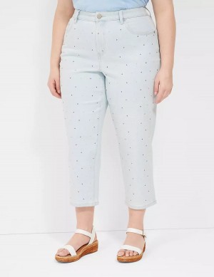 Lane Bryant Boyfriend Fit Capri With Rhinestone Embellishments Women Jeans Light Blue | QHP3529BW