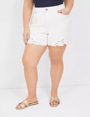 Lane Bryant Boyfriend Fit Jean With Embroidered Hem Women Shorts White | PRP3148ET