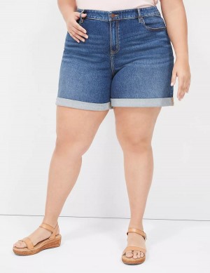 Lane Bryant Boyfriend Fit Midi Jean Women Shorts Dark Blue | DUS10084LJ