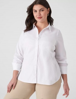 Lane Bryant Button-Front No-Peek Girlfriend Women Shirts White | QBS1527LD