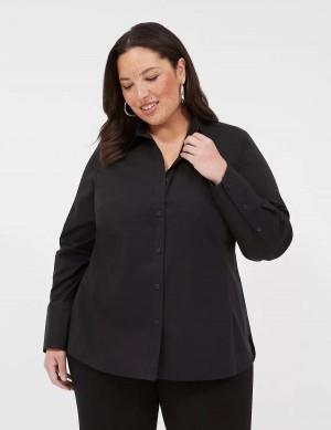 Lane Bryant Button-Front No-Peek Girlfriend Women Shirts Black | KRH5835OO