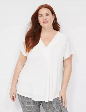 Lane Bryant Cap-Sleeve Pleat-Front Top Women T Shirts White | JTK8193WC