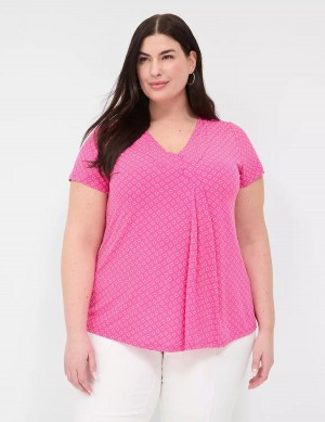 Lane Bryant Cap-Sleeve Pleat-Front Top Women T Shirts Pink | DML6183AD