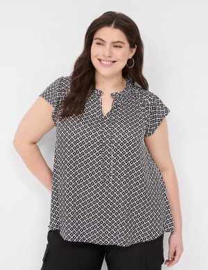 Lane Bryant Cap Flutter-Sleeve Satin & Knit Top Women T Shirts Black | FAL495MY