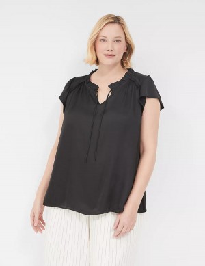 Lane Bryant Cap Flutter-Sleeve Satin & Knit Top Women T Shirts Black | ISI7125CK