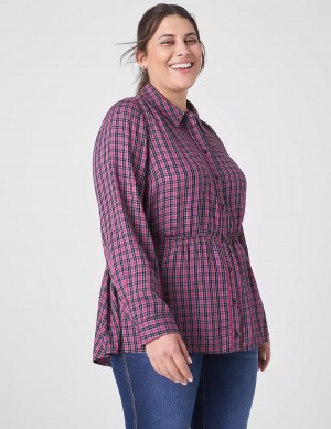 Lane Bryant Classic Button-Front Elastic-Waist Tunic Women Shirts Purple | UBO182GO