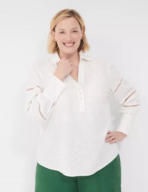 Lane Bryant Collar Split-Neck Popover Women Blouse White | AXA937KC