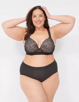 Lane Bryant Comfort Bliss Lightly Lined Plunge With Lace Women Bralettes Black | UOV341OM