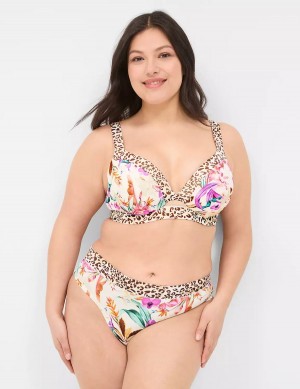 Lane Bryant Comfort Bliss Lightly Lined Plunge Women Bralettes White Multicolor | XMY9685RP