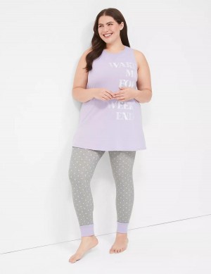 Lane Bryant Comfy Cotton Graphic Tunic & Legging PJ Set Women Pajamas Purple Grey | MHW4789FB