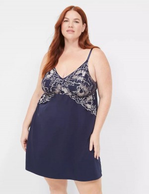 Lane Bryant Comfy Cotton Lace-Trim Chemise Women Dress Blue | XJK9748CN