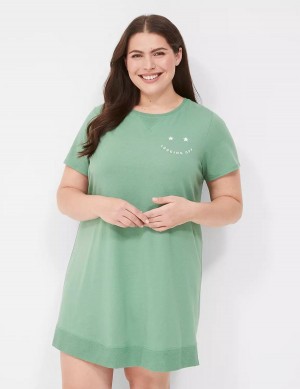 Lane Bryant Comfy Cotton Rib-Trim Sleepshirt Women T Shirts Green | MPE5146MM