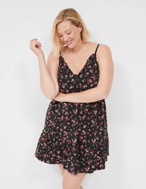 Lane Bryant Comfy Cotton Ruffle Chemise Women Dress Rose Black | AQM893VV