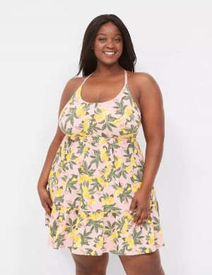 Lane Bryant Comfy Cotton Strappy-Back Chemise Women Dress Yellow | ZKI2938YJ