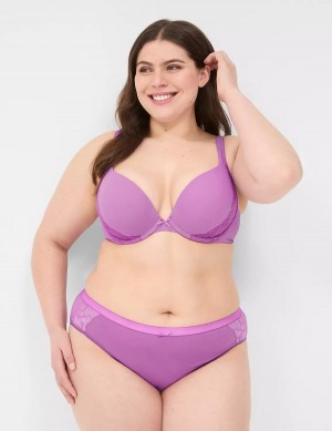 Lane Bryant Cotton Boost Plunge With Lace Women Bralettes Purple | USK123XO