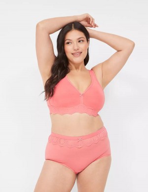 Lane Bryant Cotton Full with Lace Waist Women Briefs Pink | TLS9224SL