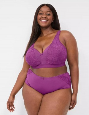 Lane Bryant Cotton High-Leg With Lace Back Women Briefs Purple | XRO4172OS