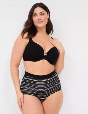 Lane Bryant Cotton High-Waist With Wide Waistband Women Briefs Black Stripes | LHU8264UG