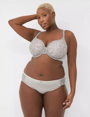 Lane Bryant Cotton Lightly Lined With Lace Women T-Shirt Bra White Grey | UPA7635RR