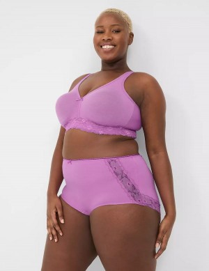 Lane Bryant Cotton No-Wire with Lace Women Unlined Bra Purple | KLE5719KO