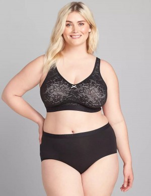 Lane Bryant Cotton No-Wire with Lace Women Unlined Bra Black | YCQ8670EU