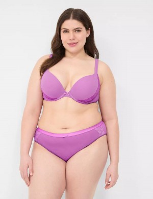 Lane Bryant Cotton With Lace-Trim Women Hipster Panty Purple | IUL10049SF