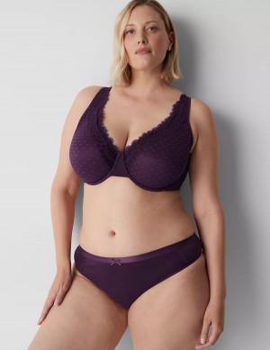 Lane Bryant Cotton With Lace Waist Women Thong Panty Purple | PMG6833MJ