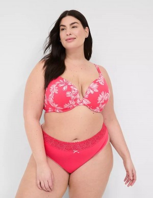 Lane Bryant Cotton With Lace Waist Women Thong Panty Dark Red | MNB9439DN