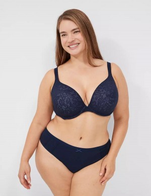 Lane Bryant Cotton With Lace Waist Women Thong Panty Blue | SSZ3631BT