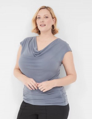 Lane Bryant Cowlneck Shirred-Side Top Women T Shirts Grey | CMD4786TQ