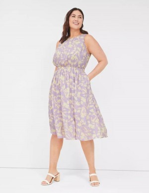 Lane Bryant Crew-Neck Fit & Flare Women Midi Dress Purple | LFS756HZ