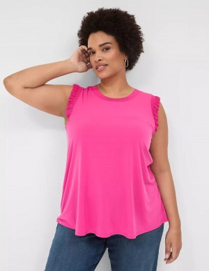 Lane Bryant Crew-Neck Ruffle-Trim Women Tank Top Pink | MZN7875RF