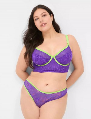 Lane Bryant Crush Flower Lace Dipped Tanga Women Briefs Purple | APB7065EA