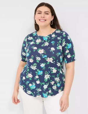 Lane Bryant Curved-Hem Perfect Sleeve Tee Women T Shirts Navy | KAG9990BK