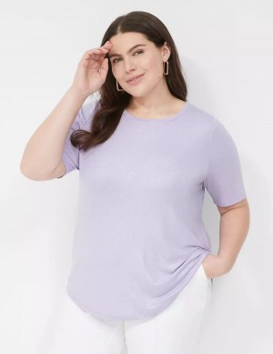 Lane Bryant Curved-Hem Perfect Sleeve Tee Women T Shirts Purple | TYB3183VA