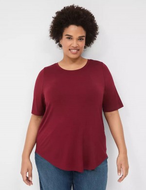 Lane Bryant Curved-Hem Perfect Sleeve Tee Women T Shirts Deep Red | VHC710ZX