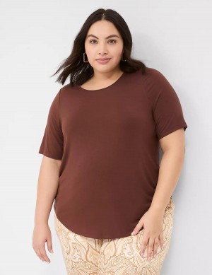 Lane Bryant Curved-Hem Perfect Sleeve Tee Women T Shirts Brown | VLC1770NT