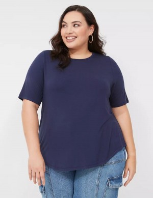 Lane Bryant Curved-Hem Perfect Sleeve Tee Women T Shirts Blue | IZN7951AG