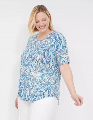 Lane Bryant Curved-Hem Perfect Sleeve Tee Women T Shirts Blue | JKZ676BQ