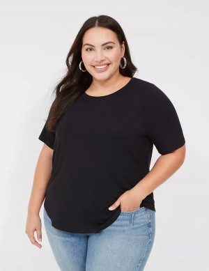 Lane Bryant Curved-Hem Perfect Sleeve Tee Women T Shirts Black | BCB5575DE