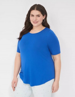 Lane Bryant Curved-Hem Perfect Sleeve Tee Women T Shirts Blue | BMM1886XJ