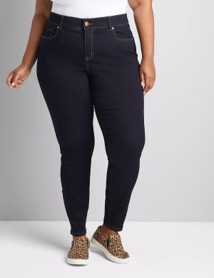 Lane Bryant Curvy Fit High-Rise Sateen Skinny Women Jeans Dark Blue | YUH9435MN